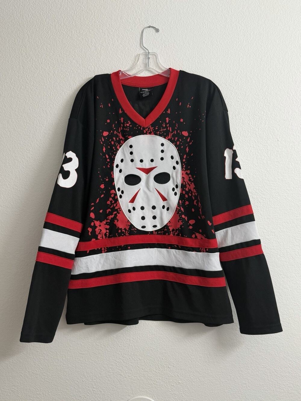 Friday The 13th Jason Voorhees Hockey Jersey Size L Long Sleeve Black Red